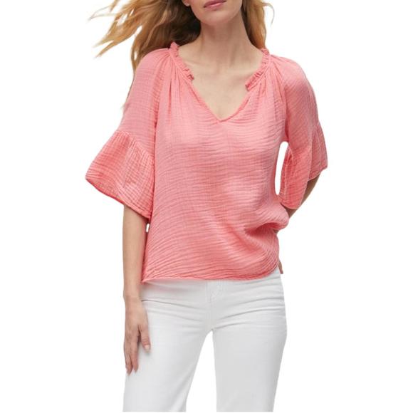 NEW MICHAEL STARS savannah flutter sleeve top in pink - Picture 3 of 3